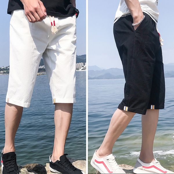 

a 890 the new summer 2021 7 minutes of pants men's casual pants six points five beach shorts thin fashion pants in the summer, Blue