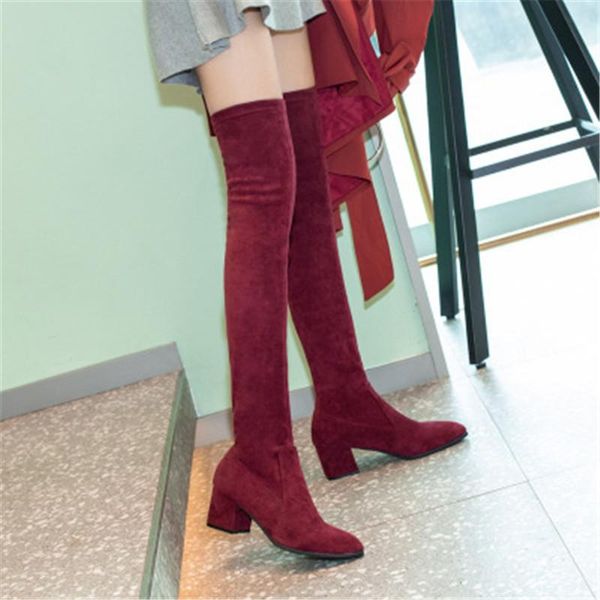 

boots women square heel over the knee high fashion all match pointed toe winter shoes elegant slim thigh 35-40, Black