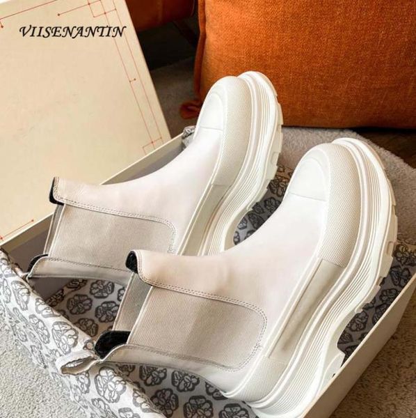 

boots solid color round toe retro elastic band sleeve fashion high-sponge cake thick-soled men's and women's smoke tube, Black