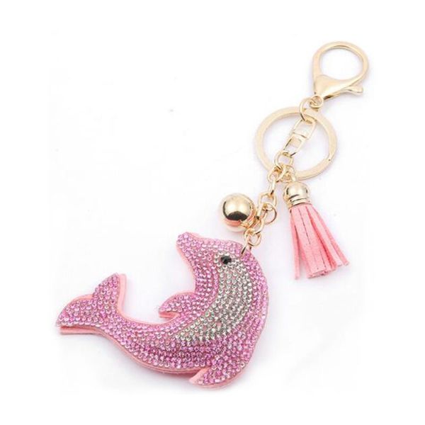 

keychains fashion cute dolphin double color drilling bag key pendant suede tassel keychain, Silver