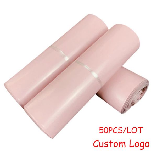 

50pcs/lot pink envelope storage bags pe plastic courier shipping bag waterproof self adhesive seal pouch mailing bags