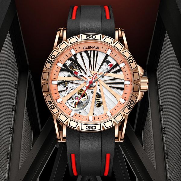 

wristwatches men's watches waterproof 2021 tourbillon fully automatic mechanical watch hollowed out luminous trend silicone man, Slivery;brown