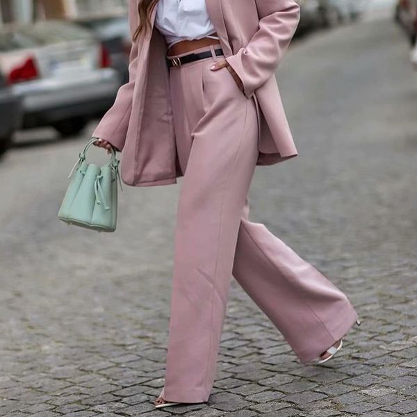 

vintage women elegant pink trousers office ladies straight long pants fashion female soft high waist pant girls chic 210430, Black;white