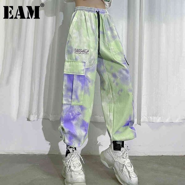 

[eam] high elastic waist tie dye wide leg long trousers loose fit pants women fashion spring autumn 1dd7940 21512, Black;white