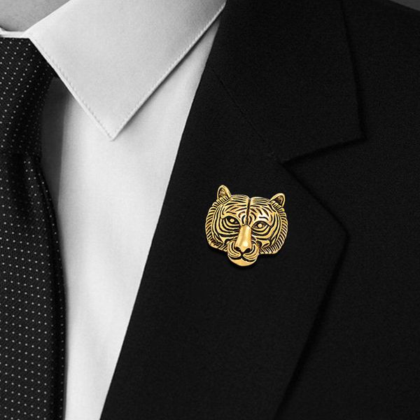 MenTiger Kopf Brosche 3,7*3,5 cm Tier Broschen Anzug Revers Pin für Geschenk Party Mode Schmuck Zubehör
