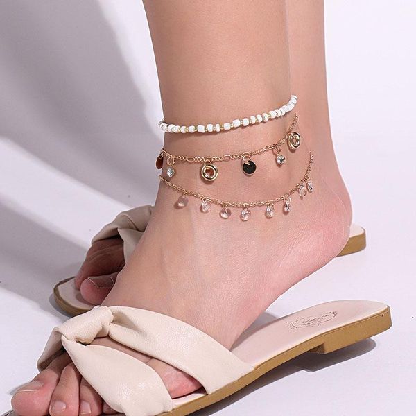 

anklets fashion multilayer crystal beads round charms for women trendy geometric chains anklet yoga foot ornaments jewelry gift, Red;blue