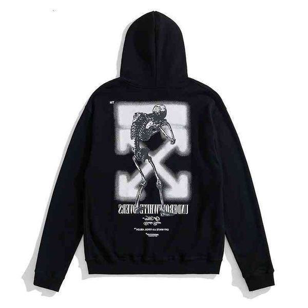 

off meichao skeleton brand new bone arrstyle wear a sweater on both sides style male and female lovers' terry hood zipper outside, Black