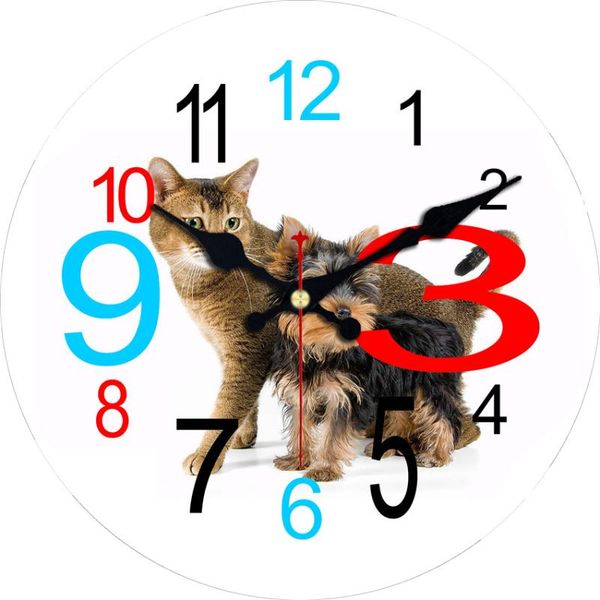 

wall clocks large decorative round clock fashion fun dog cat animal pet colorful arab numerals cute kids teen children