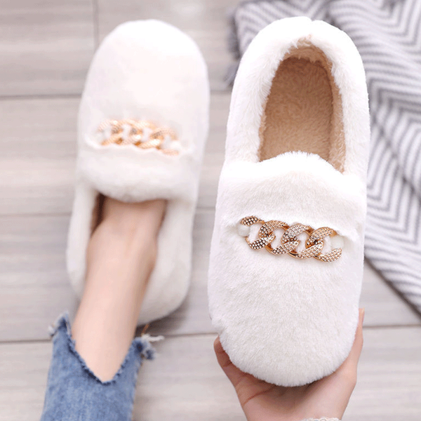 

fuzzy slippers women winter non-slip fluffy house slippers woman metal plush winter indoor outdoor fur slippers female, Black
