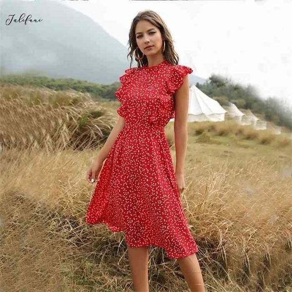 

butterfly sleeve dot print ruffles women summer dress lady fashion a line red chiffon dresses fitted clothes elegant vestid, Black;gray