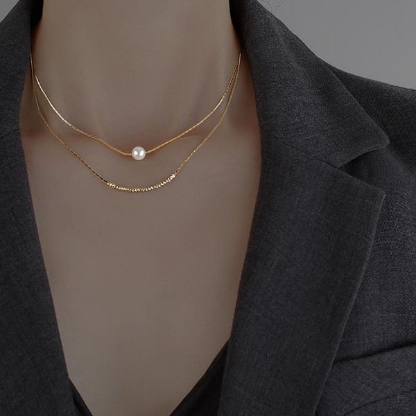 

chains fashion kpop pearl choker necklace luxury gold cute double layer chain pendant for women jewelry girl gift chunky, Silver