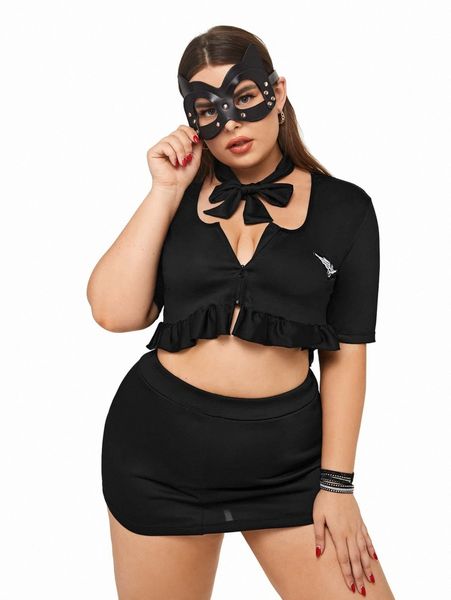 

4pack plus ruffle trim cop costume set with eye shield 64bj#, Black;white