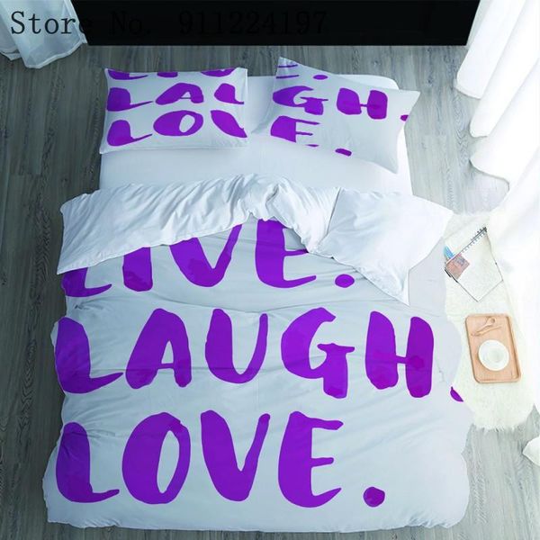 

bedding sets purple letter printing duvet cover 2/3pcs microfiber comforter set single double  king size white quilt home textiles