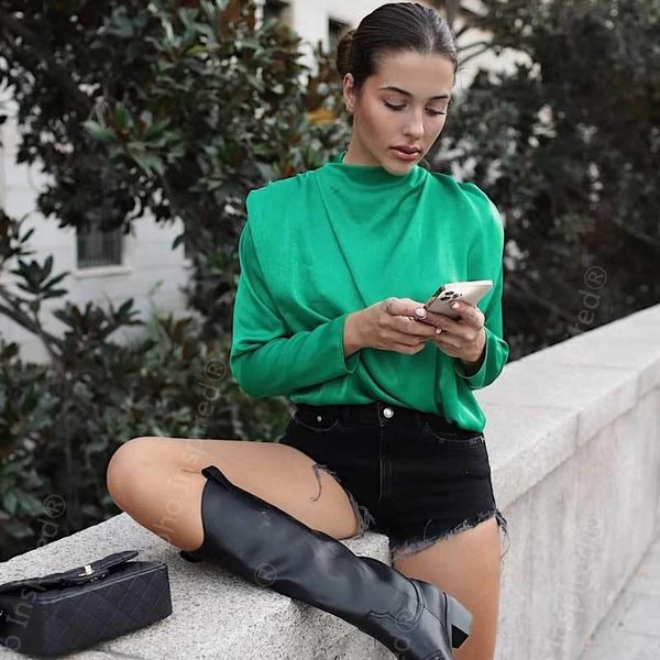 

women's blouses & shirts boho inspired autumn long-sleeved shoulder pleated blouse women green streetwear fashion chic ladies, White