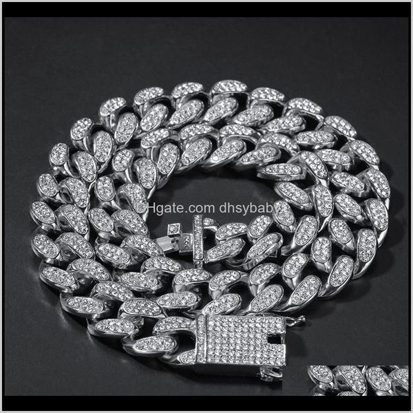 

necklaces & pendants drop delivery 2021 hip hop bling jewelry men 14k gold plated iced out chains bracelets necklace sier miami cuban link c, Silver