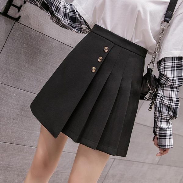 

autumn pleated skirt female college style high waist plaid a short skirts, Black