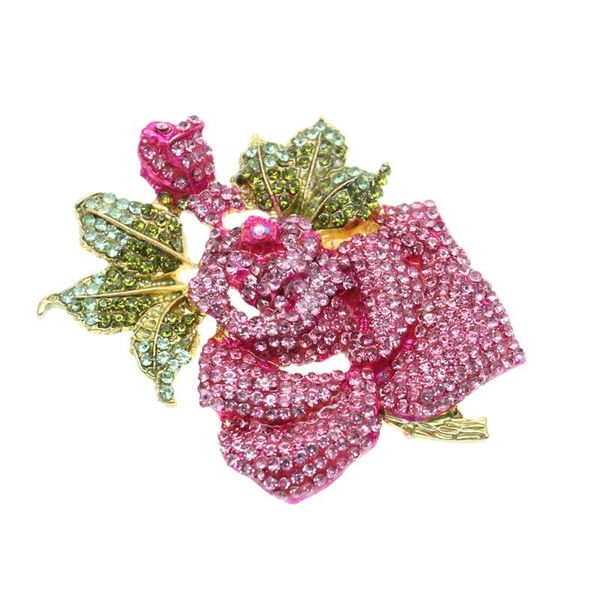 

pins, brooches 10pcs/lot elegant ladies pink rhinestone rose brooch jewelry for valentine's day gift, Gray