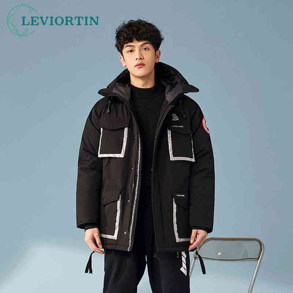 

-30 degree men's winter duck down hip hop warm hooded anorak men parka cargo multi-pock coat waterproof canada et, Black;white