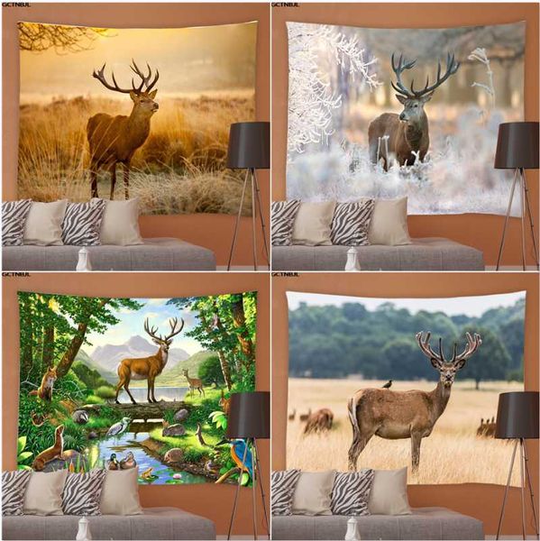 

tapestries elk autumn forest tapestry large living room bedroom wall hanging tapisserie hippie carpet chic scenery home background decor