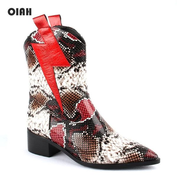 

boots oiah motorcycle for women winter 2021 fashion shoes pointed toe slip on ankle snake skin combat ladies, Black