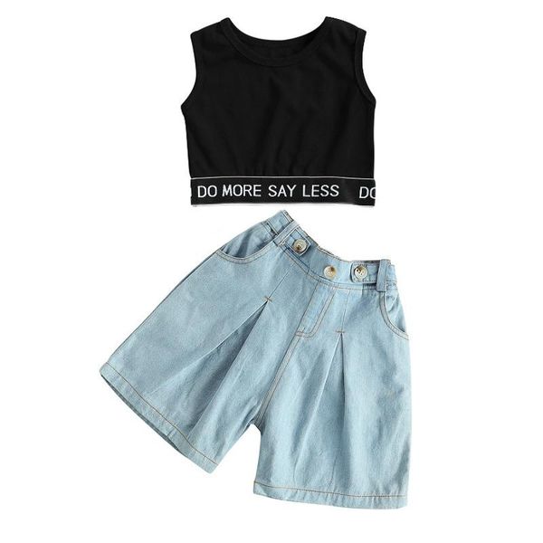 

kids girls clothes sets summer sleeveless vest and wide leg short pants fashion casual children outfits 2-7y clothing, White