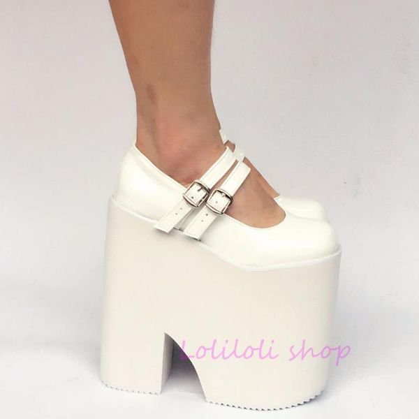 

princess sweet punk shoes loliloli yoyo japanese design custom large-size muted white pu buckle strap high-heeled 9127n dress, Black