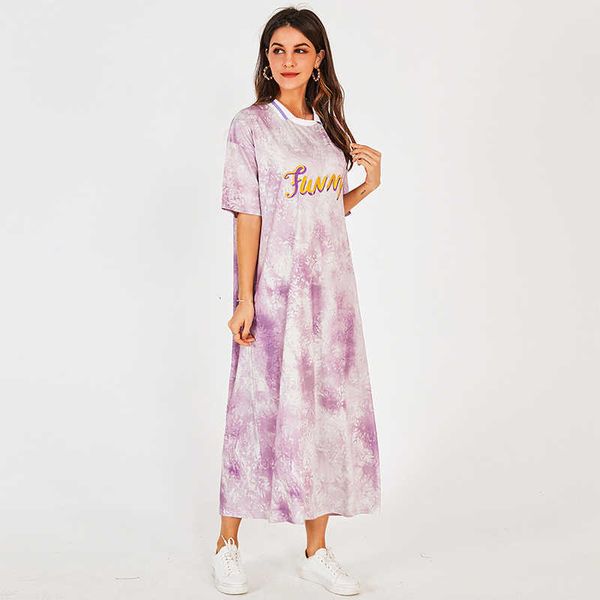

casual dresses women summer long 2021 purple tie dye a-line letter print lapel short-sleeved loose sweet midi es qkwg, Black;gray