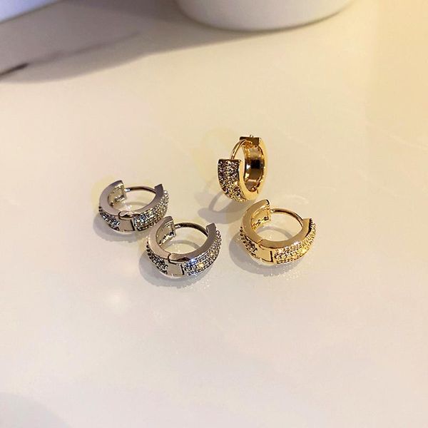 

hoop & huggie trendy zircon geometry earrings for women girl temperament jewelry zirconia s925 needle wedding birthday party gift, Golden;silver