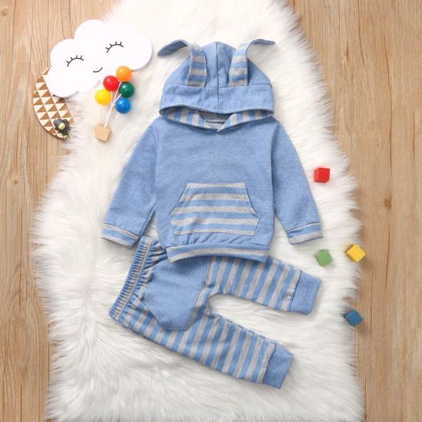 

toddler baby boys girls clothes born ear hooded stripe pants infant outfits clothing for sets, White