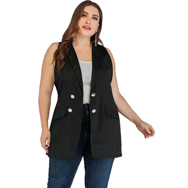 

women's vests ladies summer autumn solid suit vest double breasted loose sleeveless blazer waistcoat women outerwear black tjr7435, Black;white