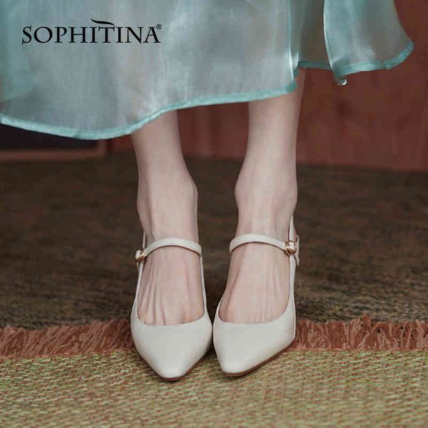 

sophitina elegant solid color female pumps straps speical-shaped heel ladies shoes handmade genuine leather women's shoes ao791 210513, Black