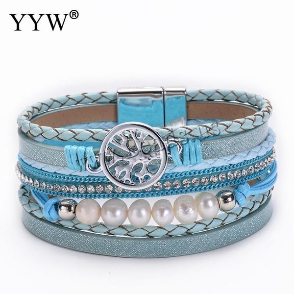 

link, chain 2strands/lot pu leather cord bracelets with freshwater pearl silver color plated multilayer length approx 7.67 inch, Black