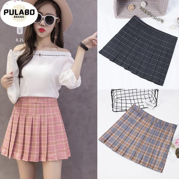 

summer women zipper high waist skirt school girl faldas pleated plaid red mini jupe femme skirts, Black