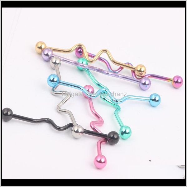 Andere Stahl 14G Zigzag Curve Industrial Barbells Langer Ohrring Piercing Bar Gerüst Ohrknorpel Helix Körperschmuck 8Syle Bdcri