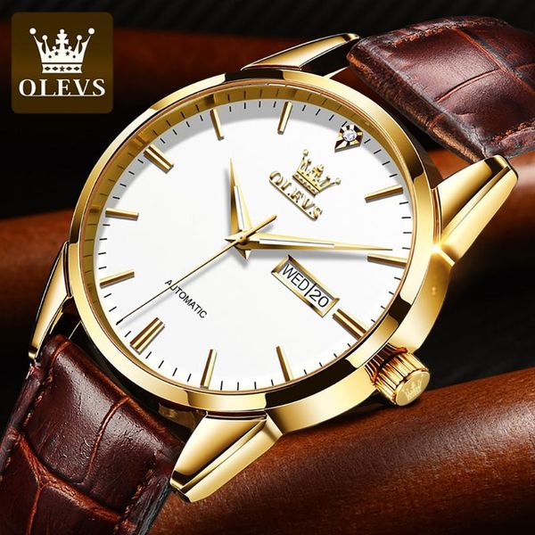 

wristwatches business automatic watch men mechanical classic waterproof calendar leather men's mechanic watches, Slivery;brown