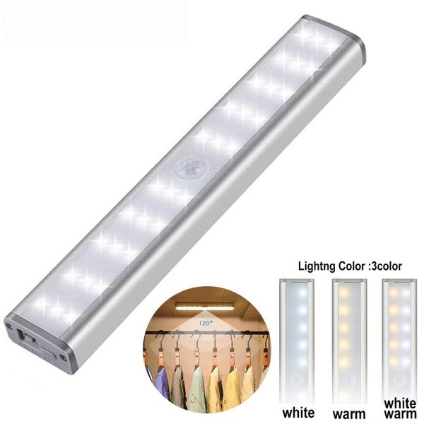 

motion sensor cabinet lights 30/20leds usb charging night light 3 colors dimmable for home wardrobe closet bedroom bed lamp