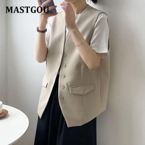 

women's vests mastgou women sleeveless jacket coat long vest blazer formal work ladies office vintage slim suit waistcoat female plus s, Black;white