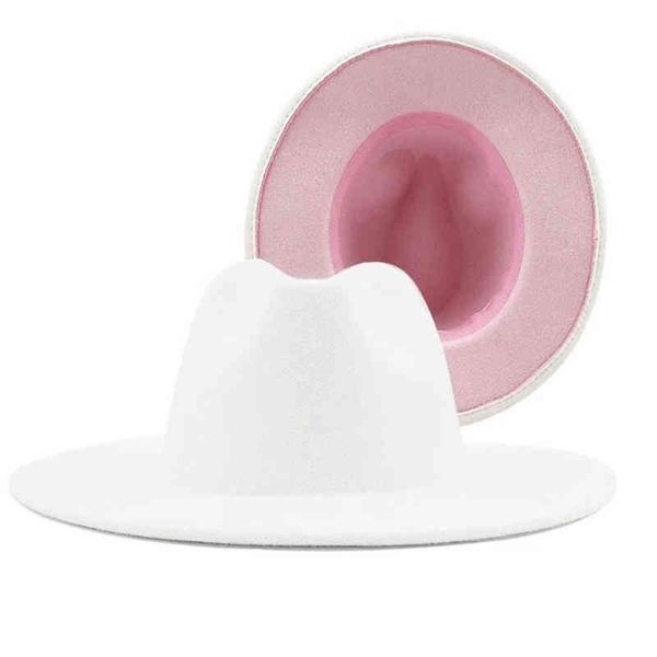 Feltro de moda branca para mulheres misturadas jazz fedora chapéu branco com cor rosa fedoras