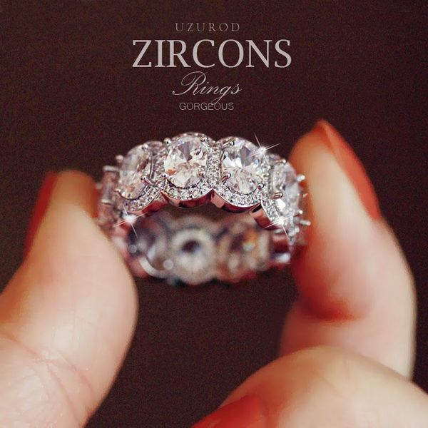 

fashion shinning beautiful + cubic zirconia white full rows of oval cz stone rings women jewelry birthday gift wedding, Slivery;golden