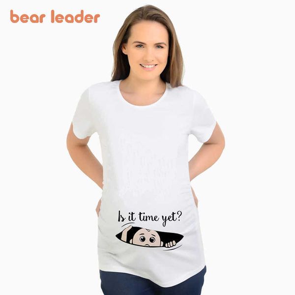 

bear leader maternity women casual t-shirts summer cartoon letter print clothes pregant prenatal tees pregnancy mom clothings 210708, White