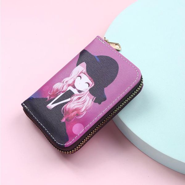 Titolari di carte Cute Cartoon Girl Holder Case Credit 11 Bit Zipper Women Wallet ID Bank Viola / giallo / Blu / Nero / Rosso