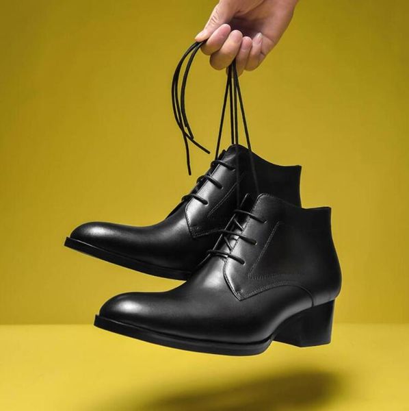

boots men black formal business lace up office party elegant pointed toe high heel