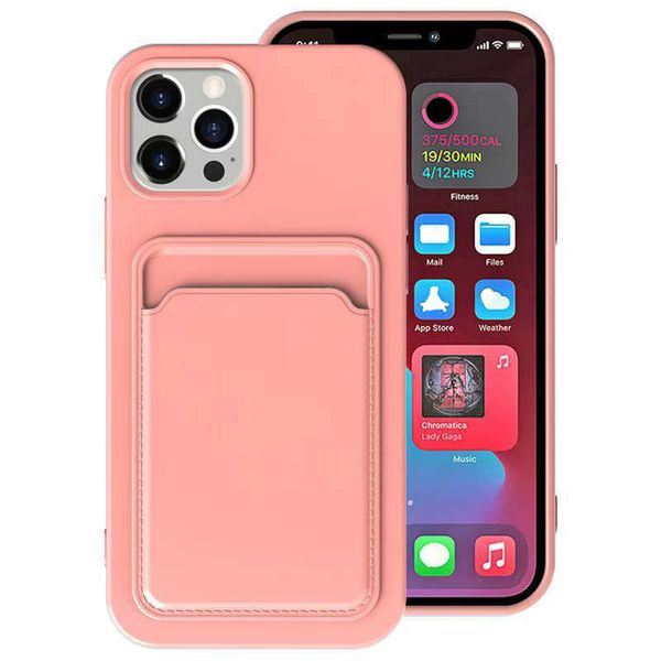 Per iPhone 13 Cover per telefono iPhone 12/11 Pro Max 12Mini XS XR Custodie con custodia per carte Design all-in-one Protezione per fotocamera Silicone liquido Soft Shell Bend Anti-caduta