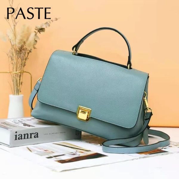 

spring solid color natural cow leather women handbag casual ol business style ladies shoulder bag 2 straps cross body