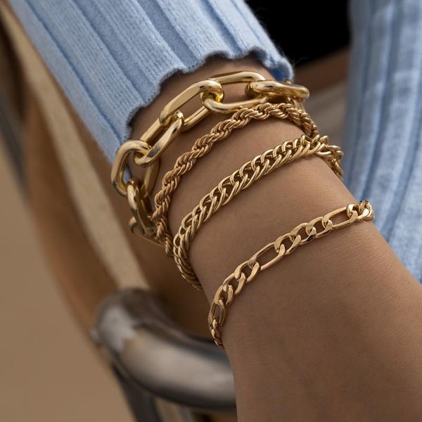 

link, chain kmvexo punk rock cuban bracelets set for women miami boho thick gold color hip hop bangles 2021 fashion jewelry, Black