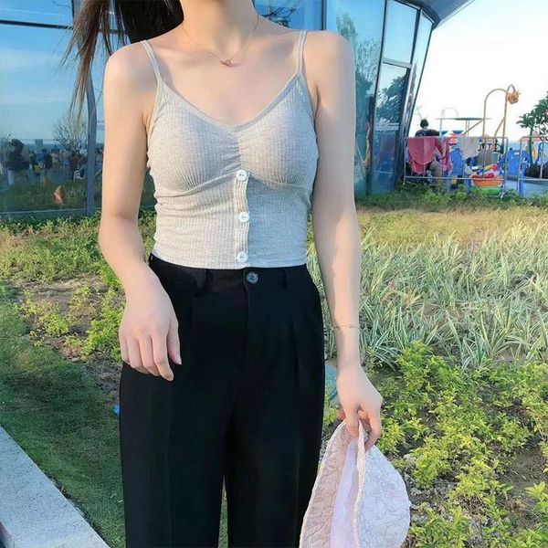 

Camisoles & Tanks Women Cotton V-neck No Wire Beautiful Back Soft Seamless Street Camisole Ladies Camis With Straps Spaghetti Crop UDQW, Black;white