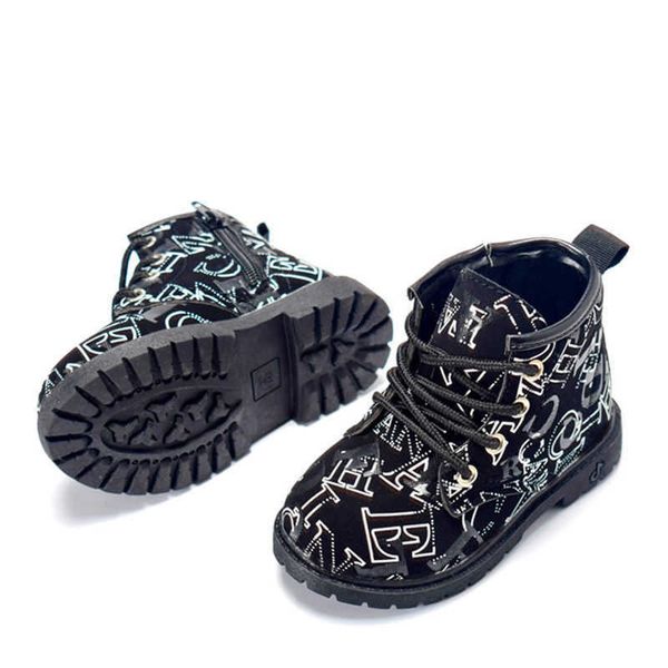 

children snow boots boys and girls short martin boots suede retro embossed letters baby warm plus velvet shoes 210713, Black;grey