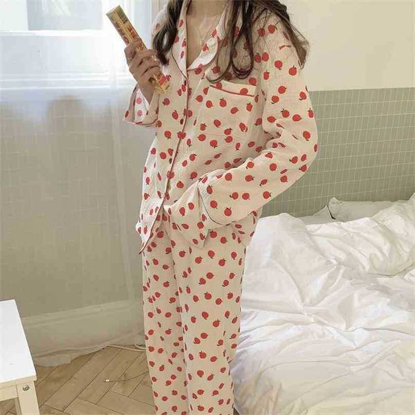 

women vintage cardigans spring gentle casual korean priting loose nightwear pajamas sets 210525, Black;red