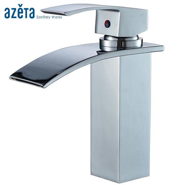 

bathroom sink faucets brass basin tap square waterfall single hole cold and water chrome finish washbasin at3306