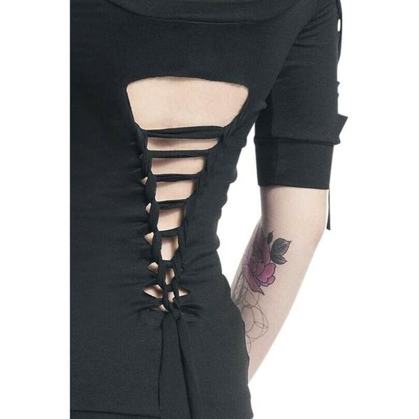 

punk t shirt women long sleeve print skull flower hollow streetwear tee femme plus size womens clothing #yg women's t-shirt, White